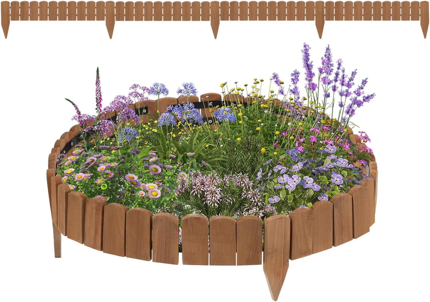WOLTU Clôture de Pelouse Décorative en Bois, Bordure de Jardin Flexible