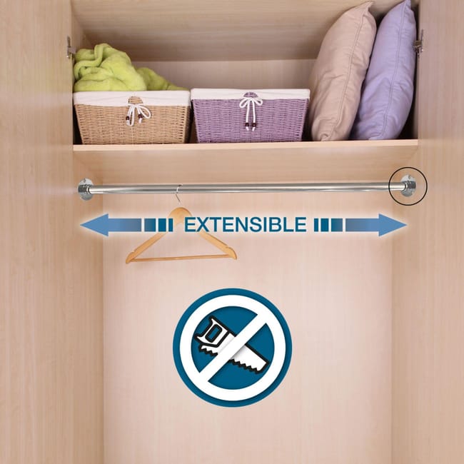 Barra Armario Extensible Barra Metalica Resistente y Facil de Colocar Con Soportes y Tornillos. Diametro 16 19mm Longitud 40 60cm Leroy Merlin