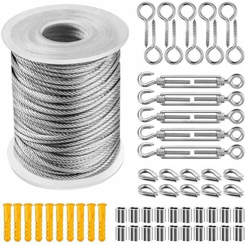 30m Kit de Corde Câble en Acier Inoxydable, Cable Métallique, Câble