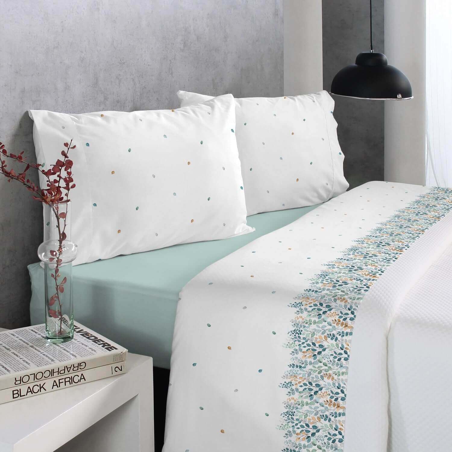 Reig martí juego de sábanas estampadas edbury c.04 verde para cama de 150 cm