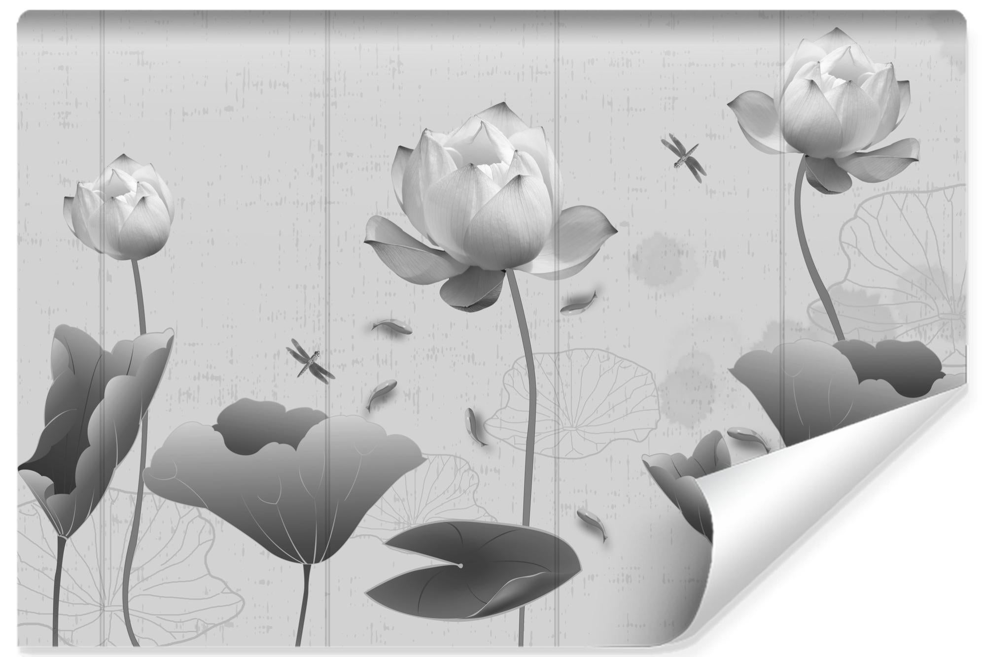 Papier Peint Intissé Photo FLEURS Feuilles Libellule Pour Salon 270cm x