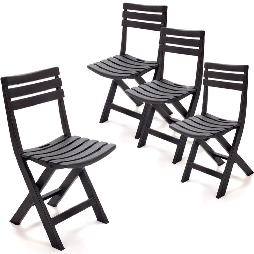 Set 4 Sedie Pieghevoli Giardino Polipropilene - Antracite, Made Italy