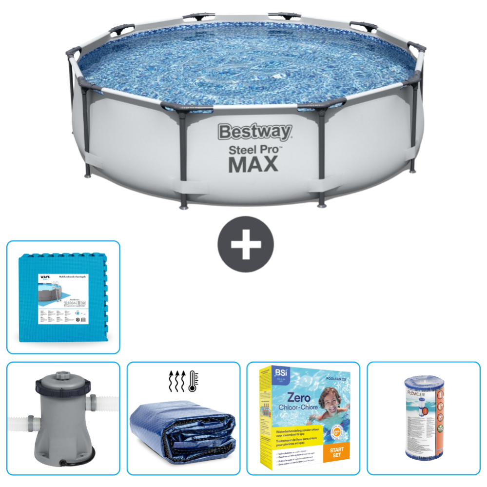 Piscine Bestway Ronde Steel Pro MAX - 305 x 76 cm - Grise - Comprend ...