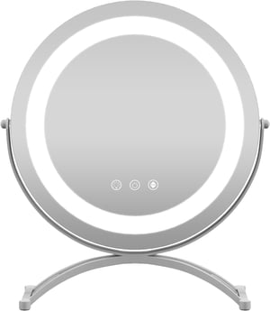 Miroir sur Pied Maquillage Dia.30 CM,Fonction Mémoire, Support en Métal, Miroir Coiffeuse