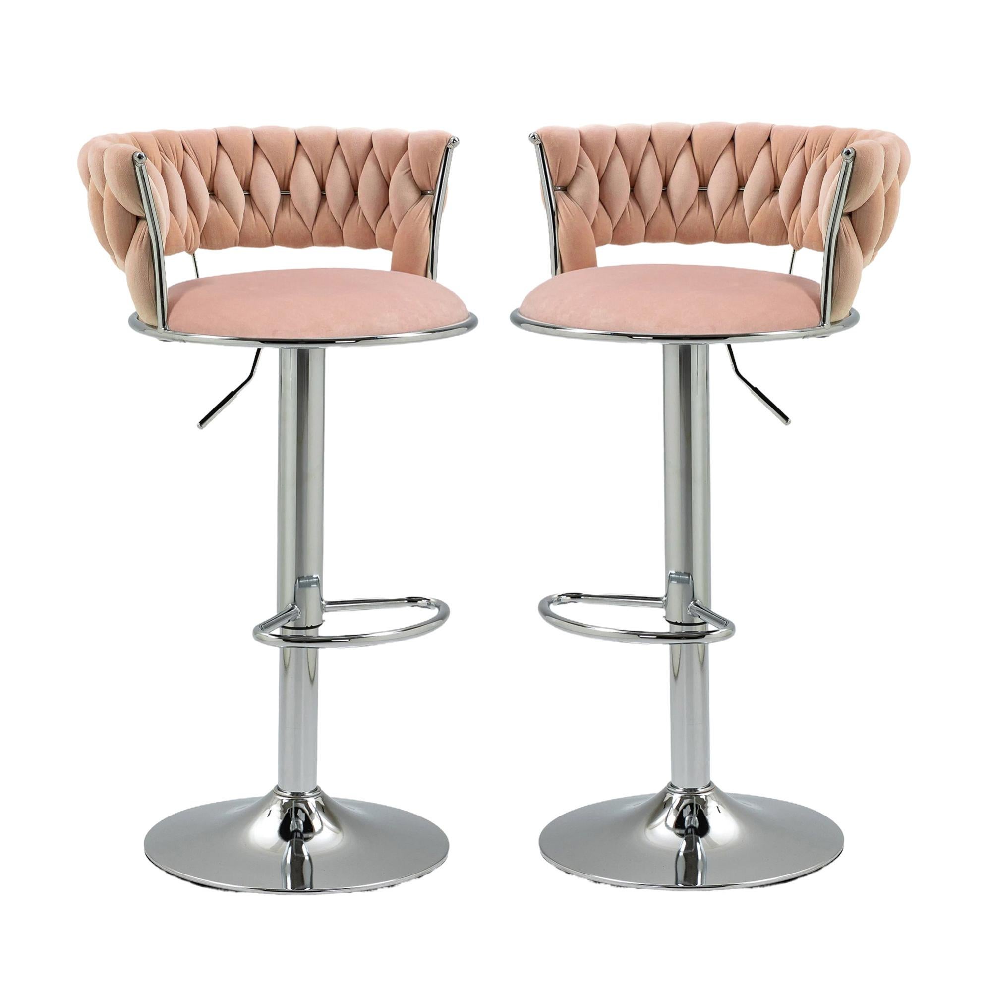 2 Sets Swivel Bar Stools, Counter Height Adjustable Chair with Footrest