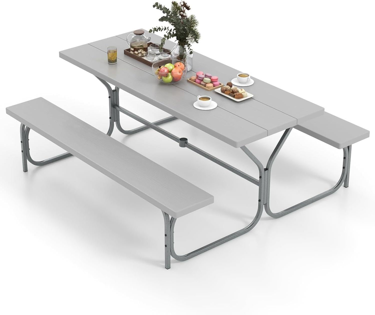 Costway Ensemble Table Et Bancs De Pique Nique Avec Cadre M Tal Pour