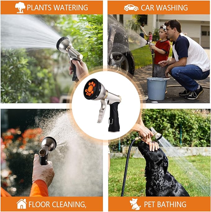 Pistolet de pulvérisation d'eau en métal à 9 fonctions,pistolet à buse portatif à haute pression pour l'arrosage des plantes et le lavage des voitures - 5