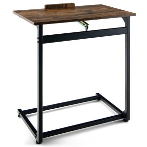Table D'appoint En Forme De C Réglable En Hauteur (57-91 Cm) - Plateau Large - Pour Canapé, Lit, Bureau - Bois Et Acier