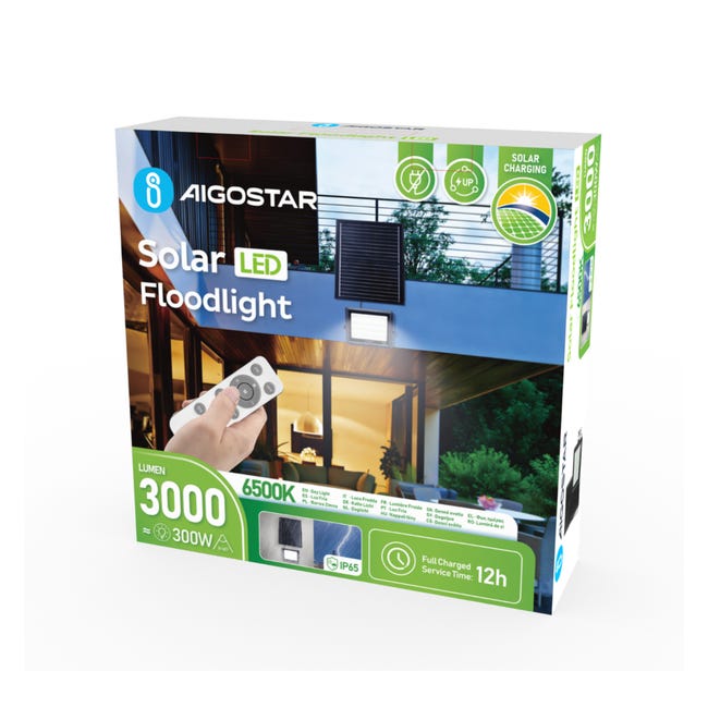 Faro Faretto Led Con Pannello Solare 300w SMD Luce Fredda Ip66.crepuscolare - Foto 7