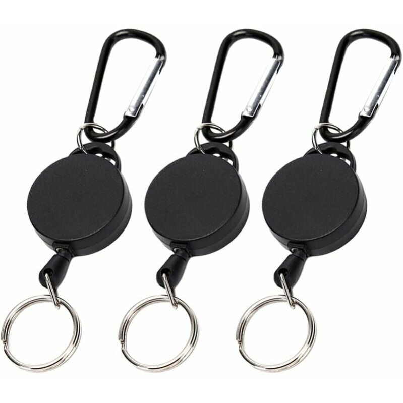 2 Porte-Clés Rétractables Avec Mousqueton - Câble Acier 60cm - Pour Clés, Badges, Outils