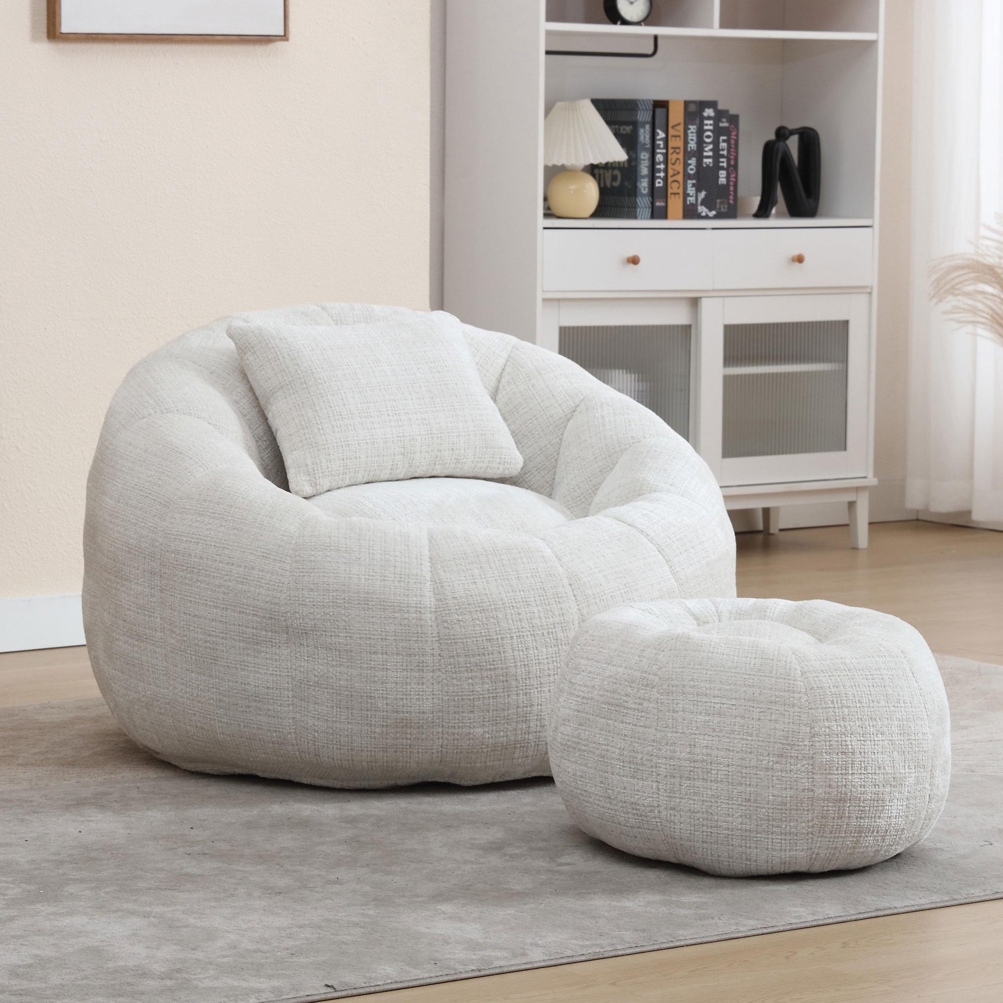 Pouf Canapé Paresseux Rayé En Velours Côtelé - Rembourré - Multifonction Siège Et Rangement - Pour Salon/chambre - 3