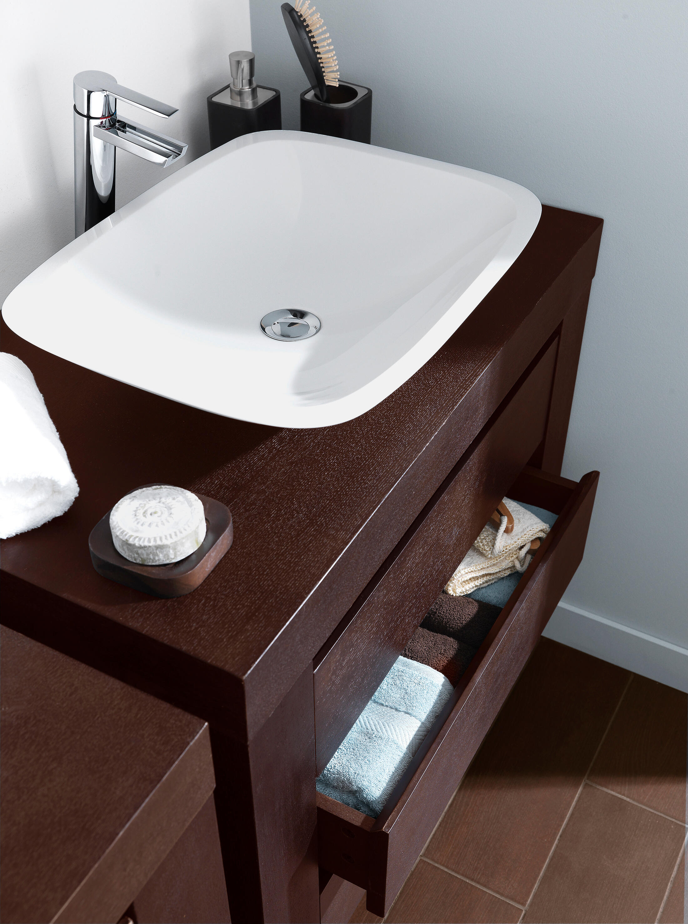 Lavabo da appoggio rettangolare in vetro L 60 x H 10 x P 40 cm bianco lucido - 2