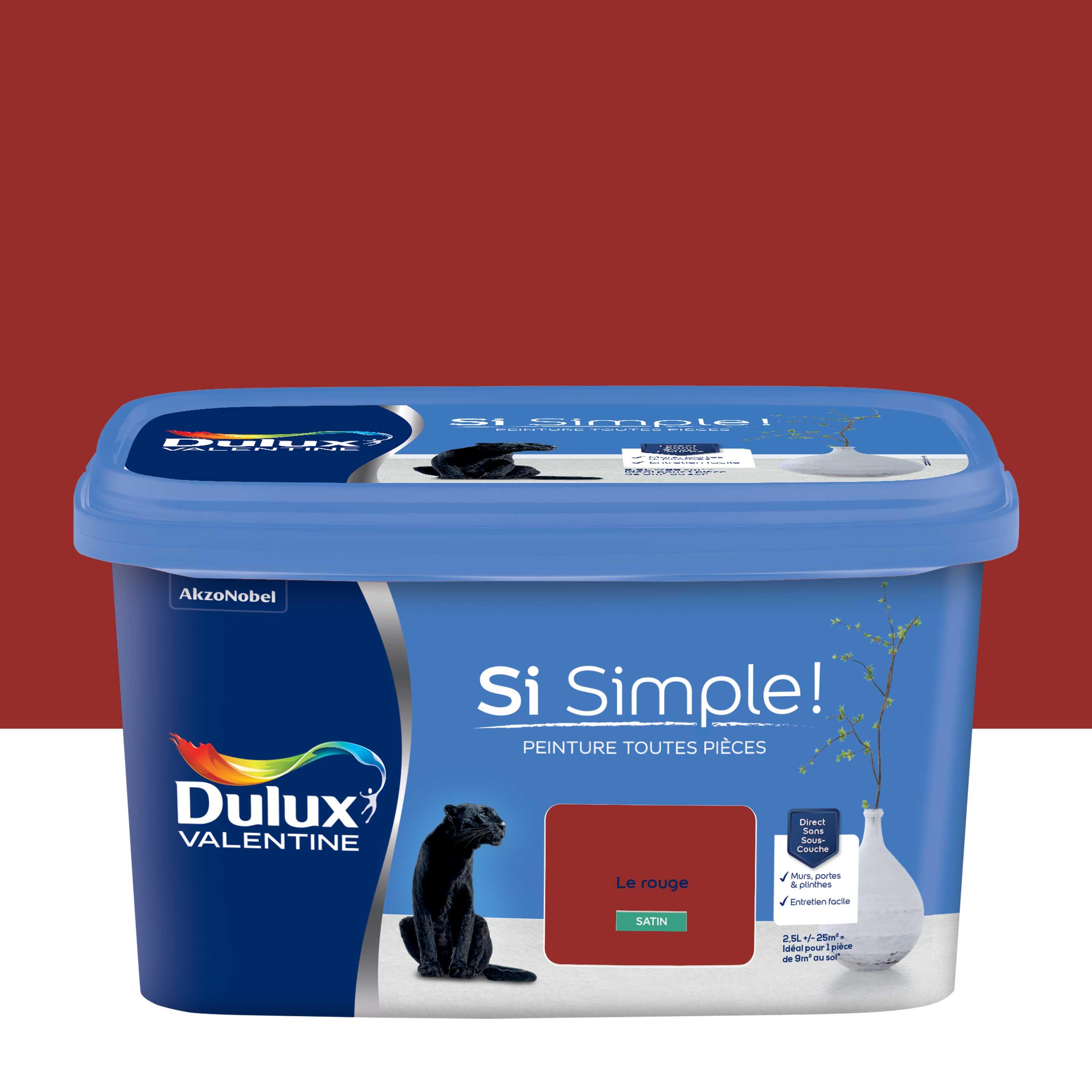 Peinture mur, boiserie rouge satin DULUX VALENTINE Si simple ! 2.5L