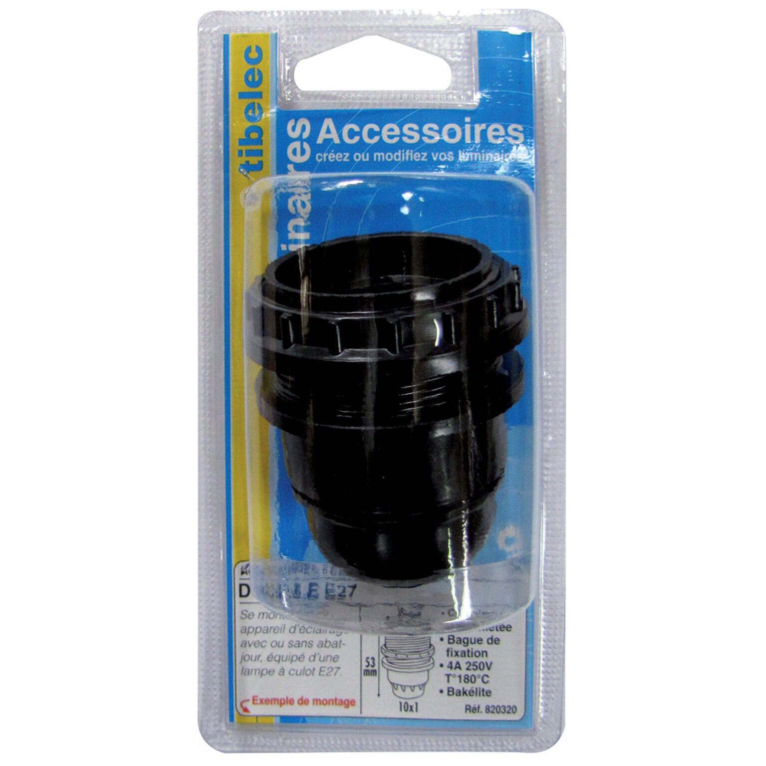 Douille 1/2 filetée E27 TIBELEC, plastique, noir 60 W - 2