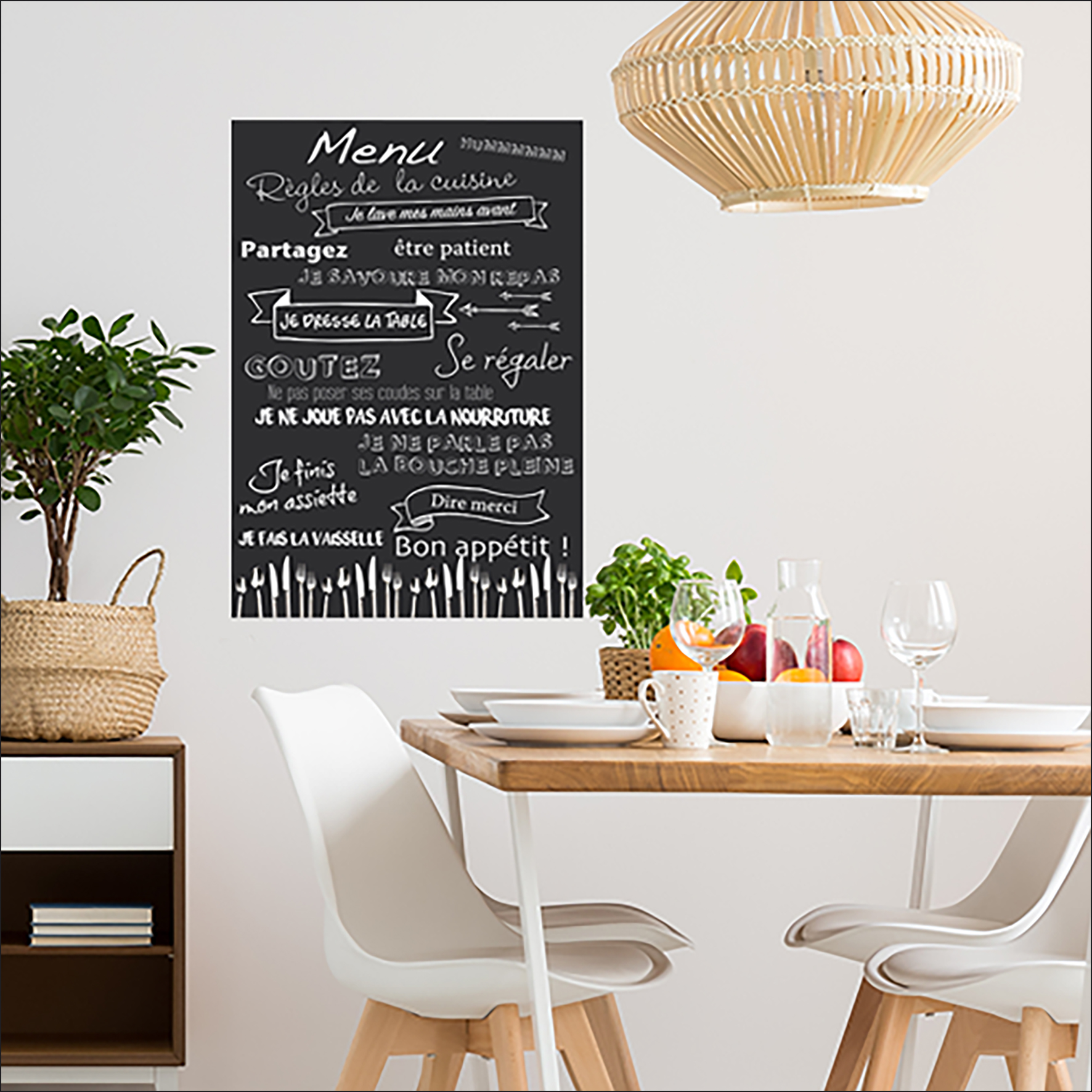 Sticker décoratif Les règles de la cuisine, blanc & noir, 48 cm x 68 cm - 2