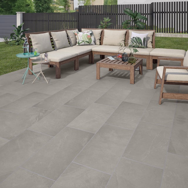 Carrelage sol extérieur effet pierre gris Sicile l.30 x L.60 cm