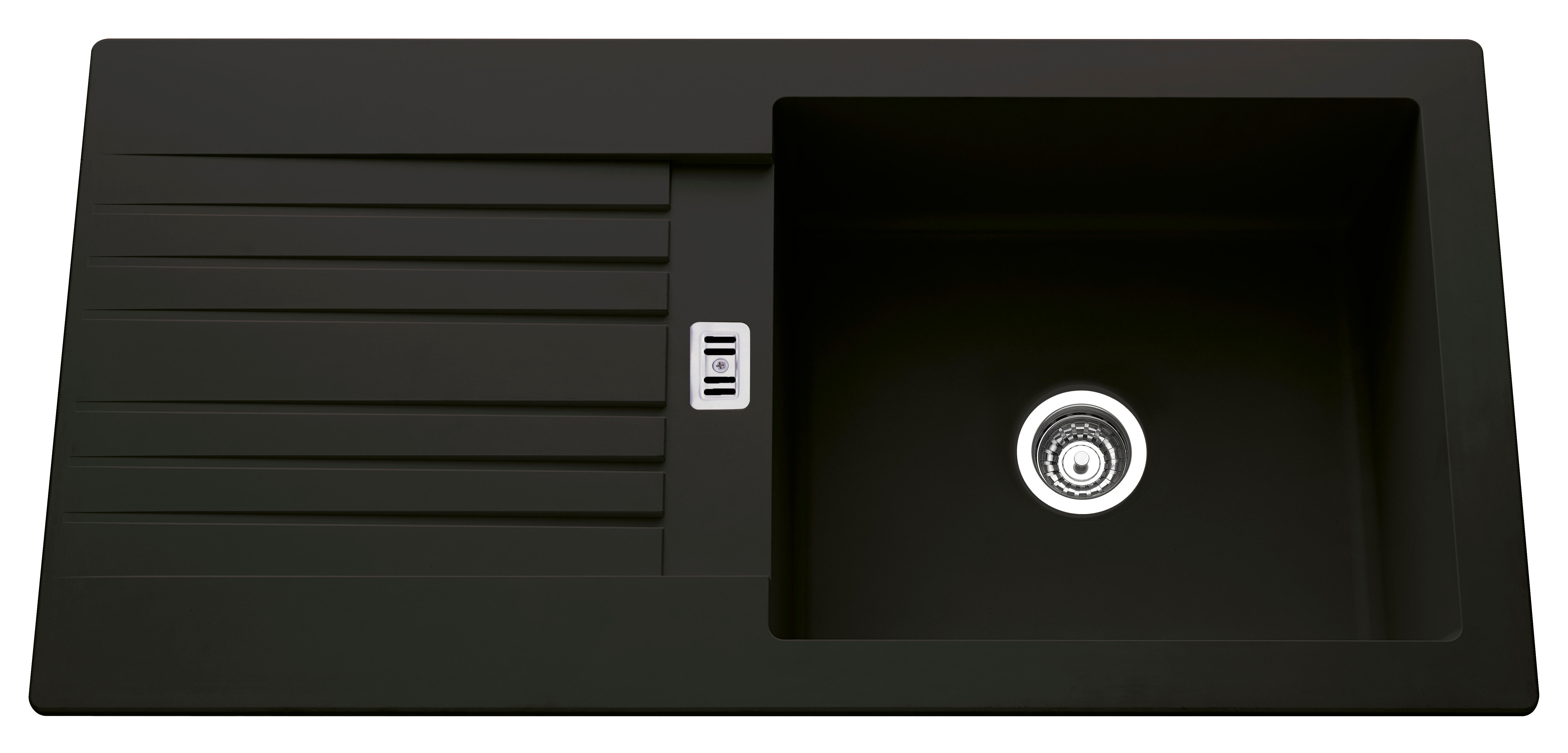 Evier à encastrer 1 grand bac avec égouttoir, résine, SOLO Noir - 2