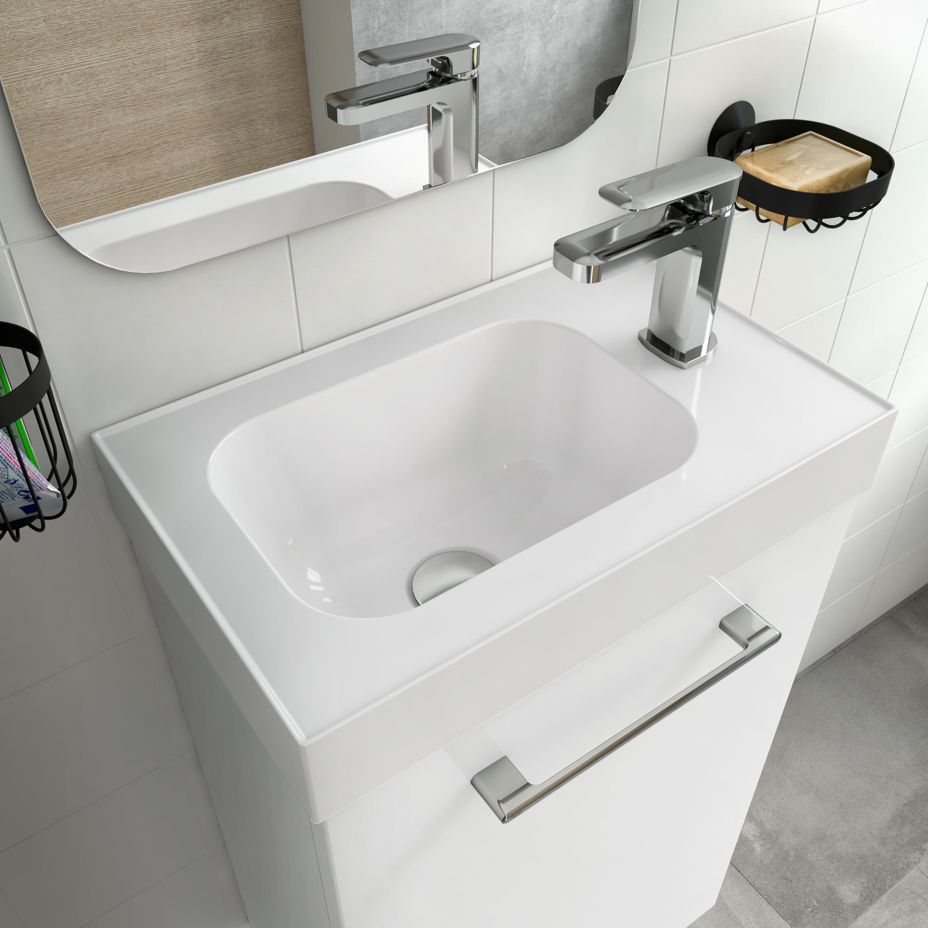 Meuble lave-mains 1p l.40 x H.57.7 x P.24 cm blanc brill Remix - 3