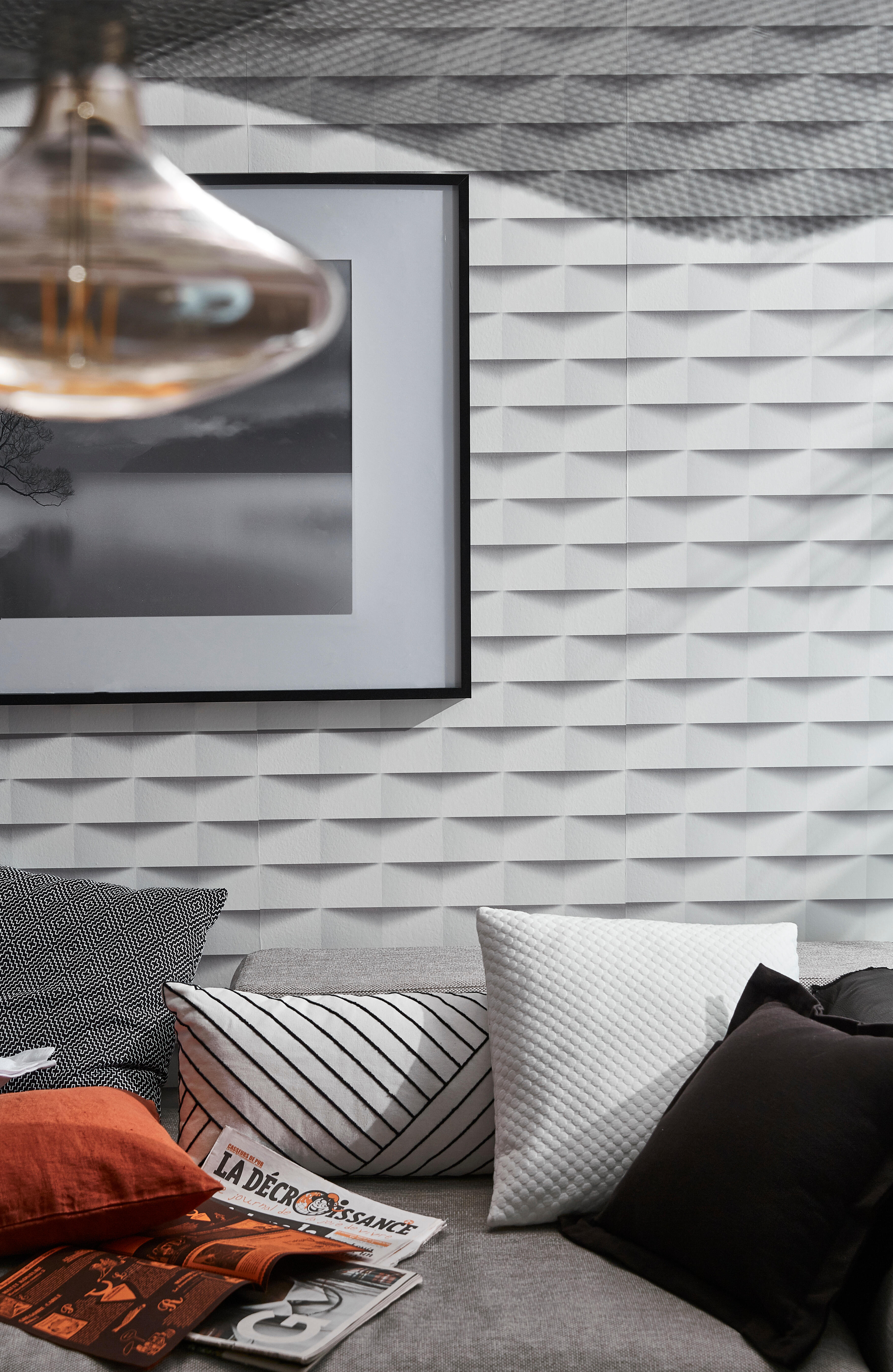 Papier peint vinyle sur intissé 3D Origami blanc - 7