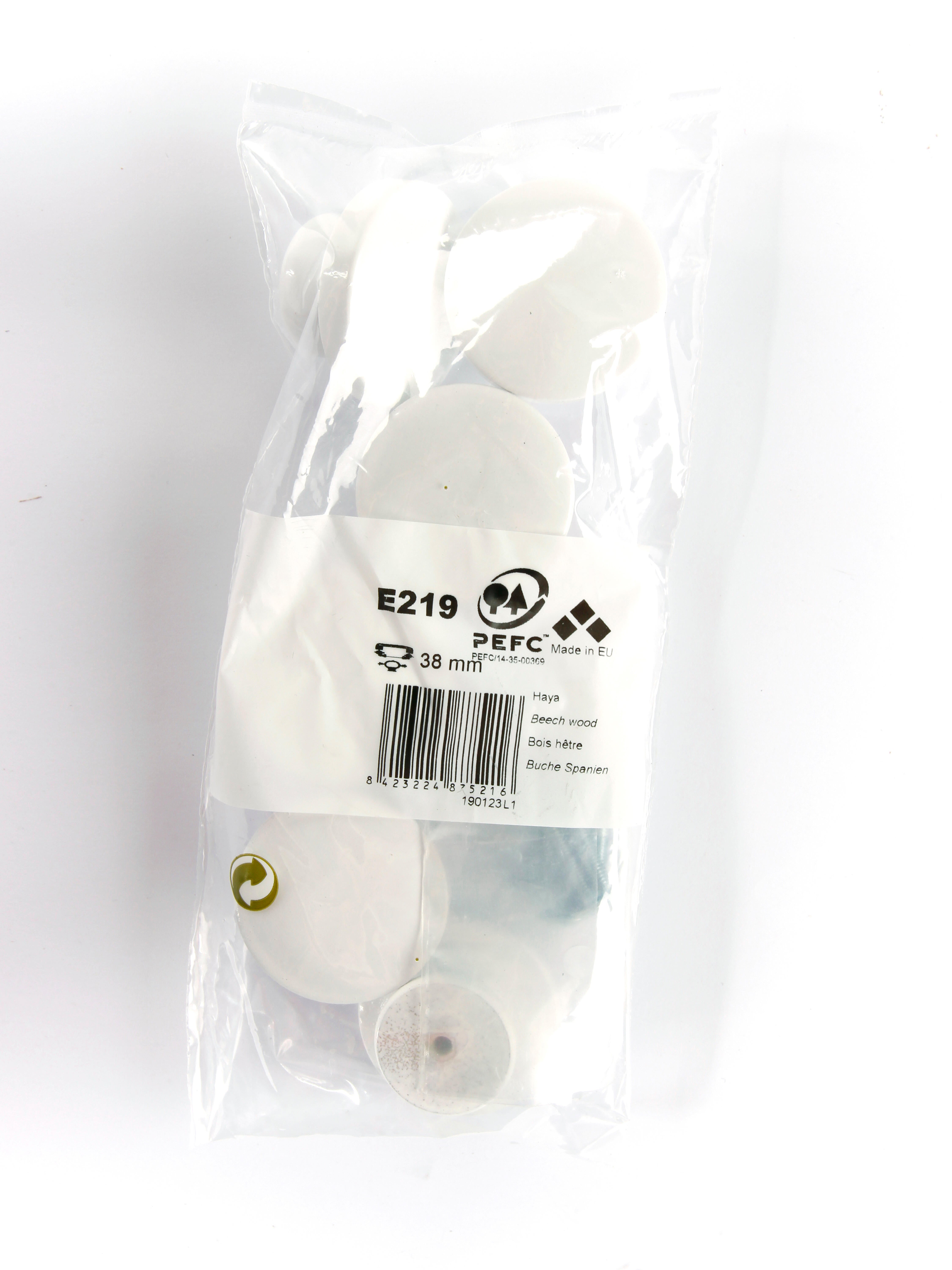6 boutons de meuble ronds Lize, bois blanc verni, Diam.39 mm - 6