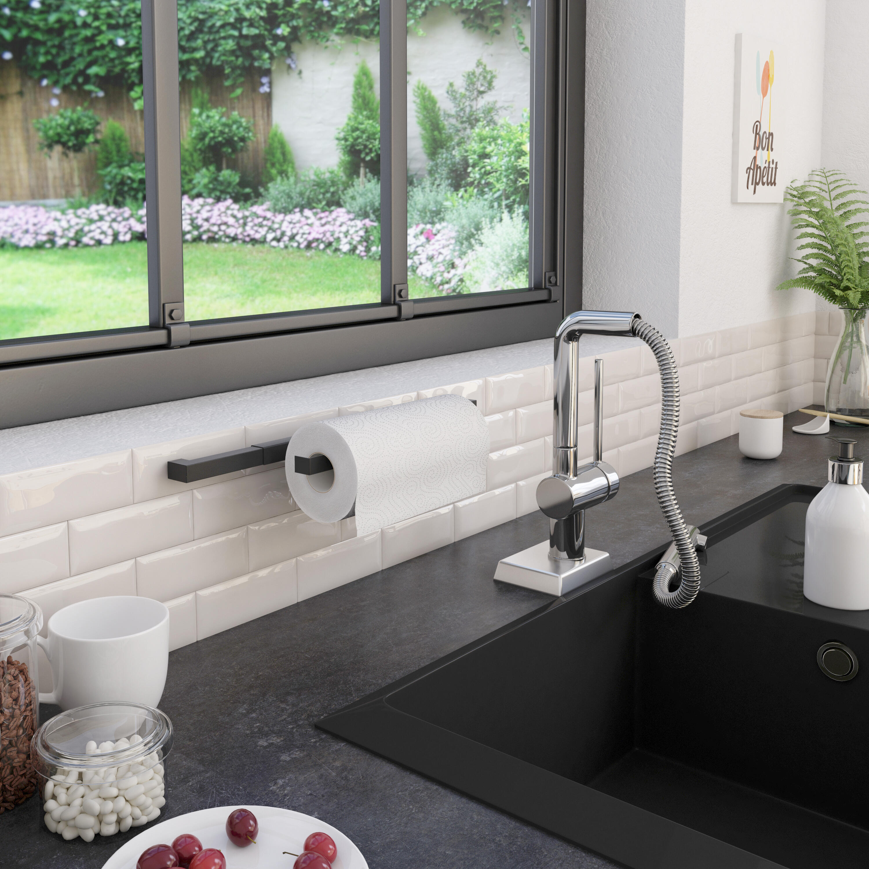 Porte essuie-tout noir DELINIA ID - 5