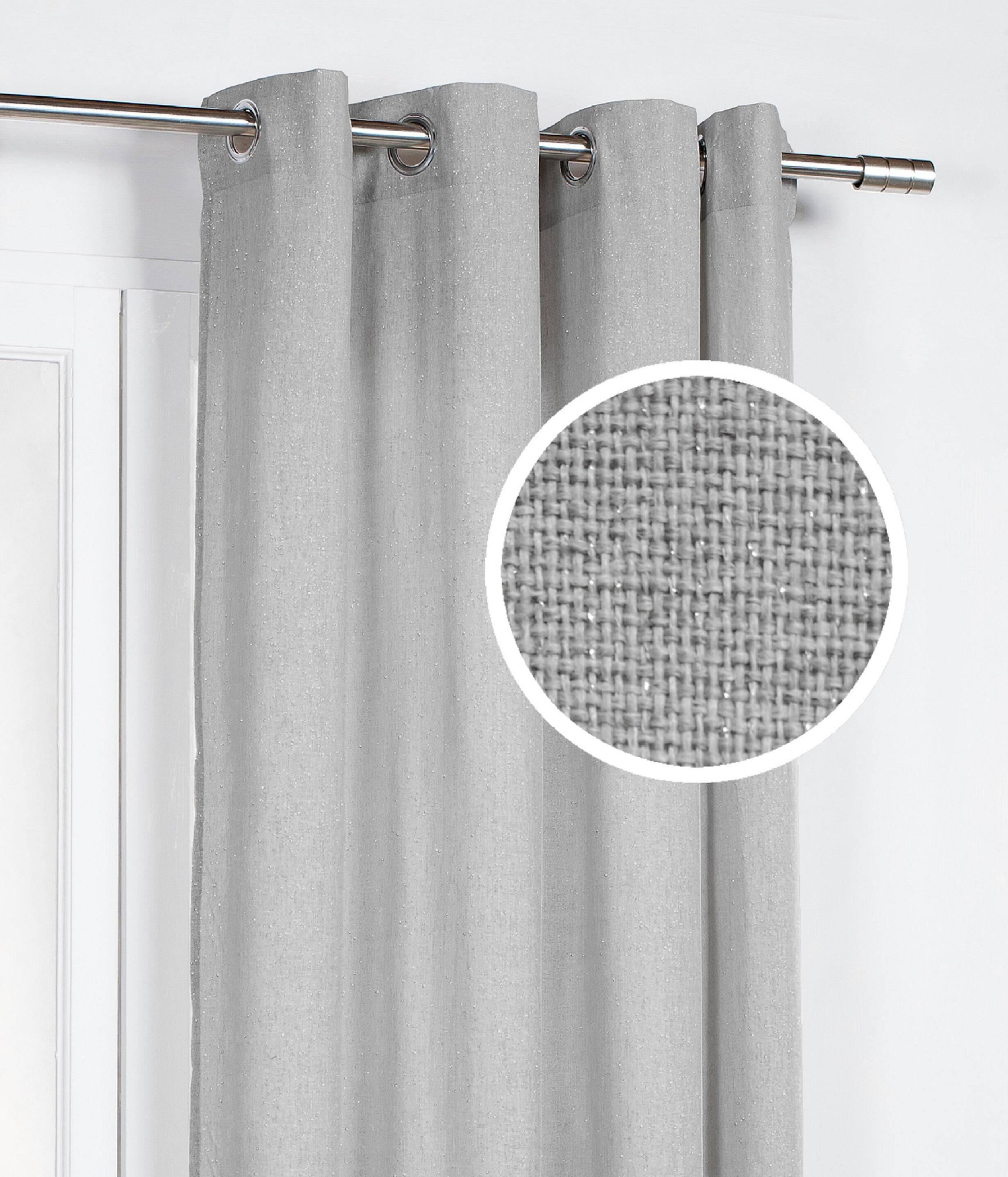 Cortina ollaos precieux poliéster liso gris de 140x260cm. incluye cinta termoadhesiva