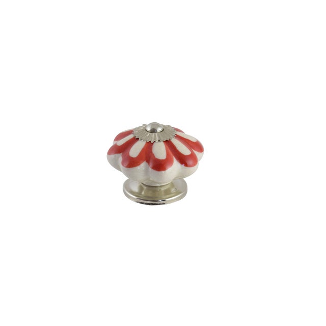 Bouton de meuble rond, céramique blanc / rouge verni, Diam.46 mm