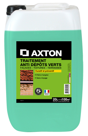 Traitement anti-dépots verts pour toitures, façades et terrasses AXTON, 20 L