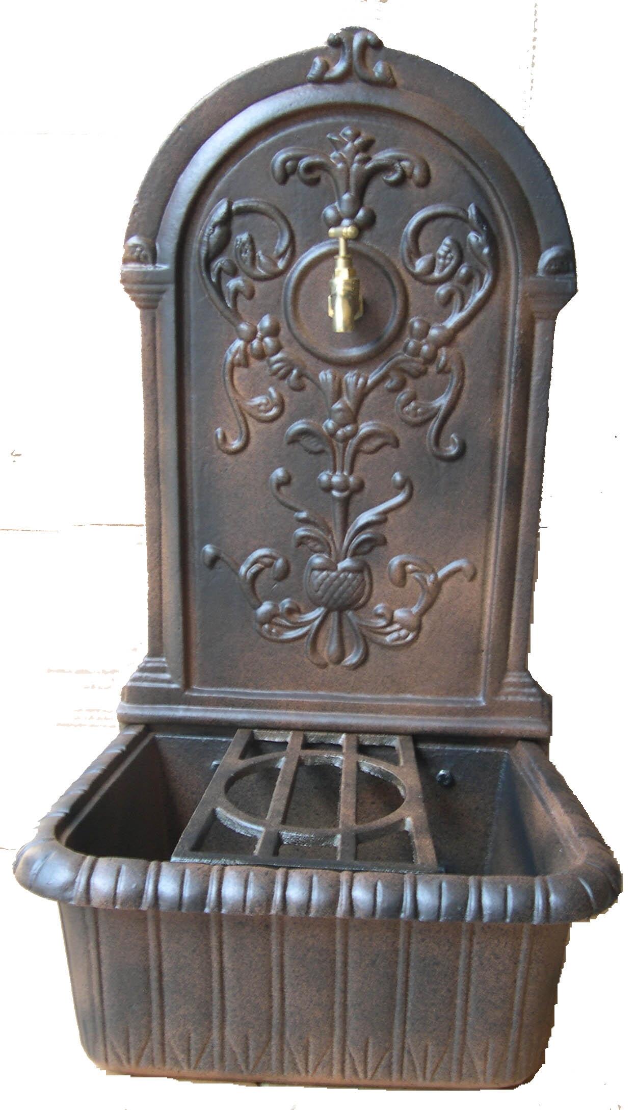 Fontaine Murale Sur Pied En Fer – Style Antique, Marron, 64x32x28 Cm, 11 Kg