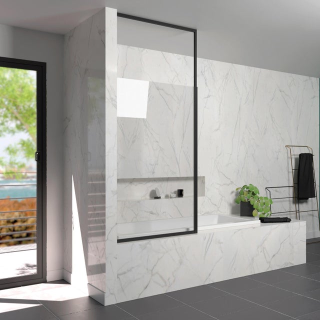 Pare-baignoire fixe transparent noir, H.155 x l.80 cm Unik
