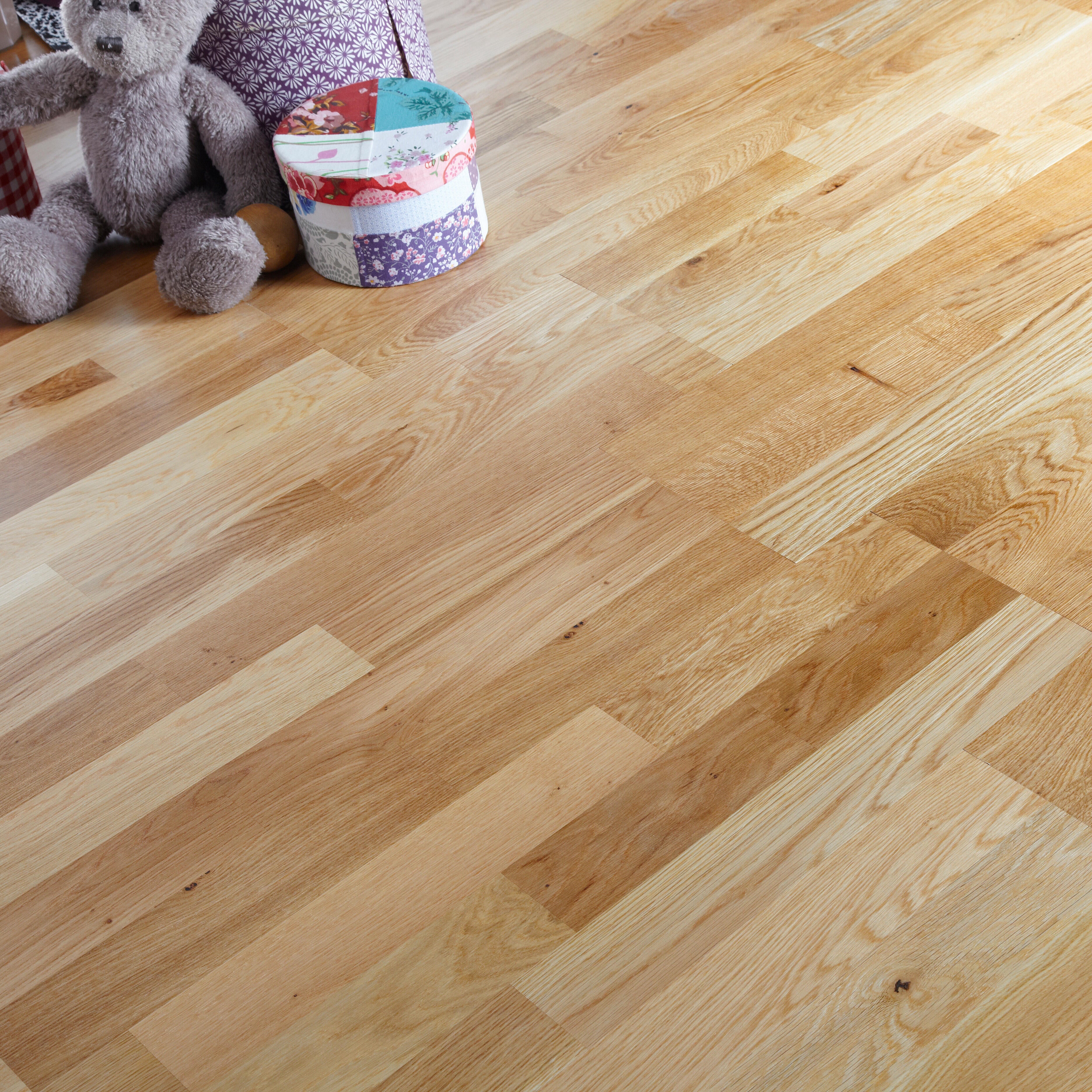 Parquet contrecollé chêne blond campagne vitrifié 3 frises BARLINEK, l.20.7 cm - 2
