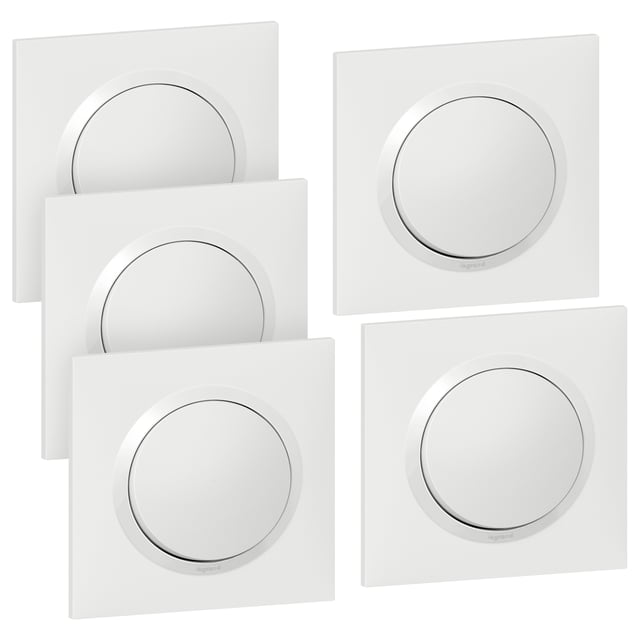 Lot de 5 interrupteurs va-et-vient complet, LEGRAND Dooxie, blanc
