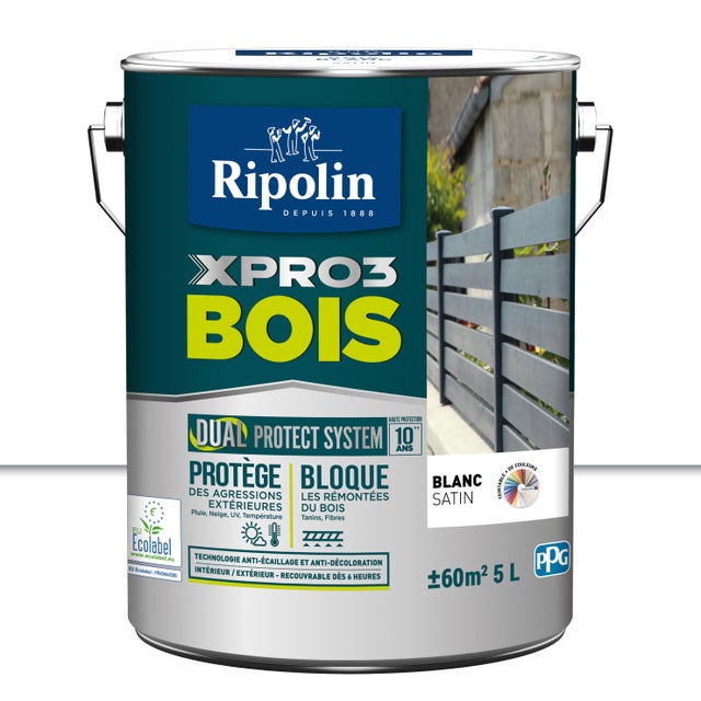 Peinture extérieure bois Xpro3 RIPOLIN blanc satiné 5L