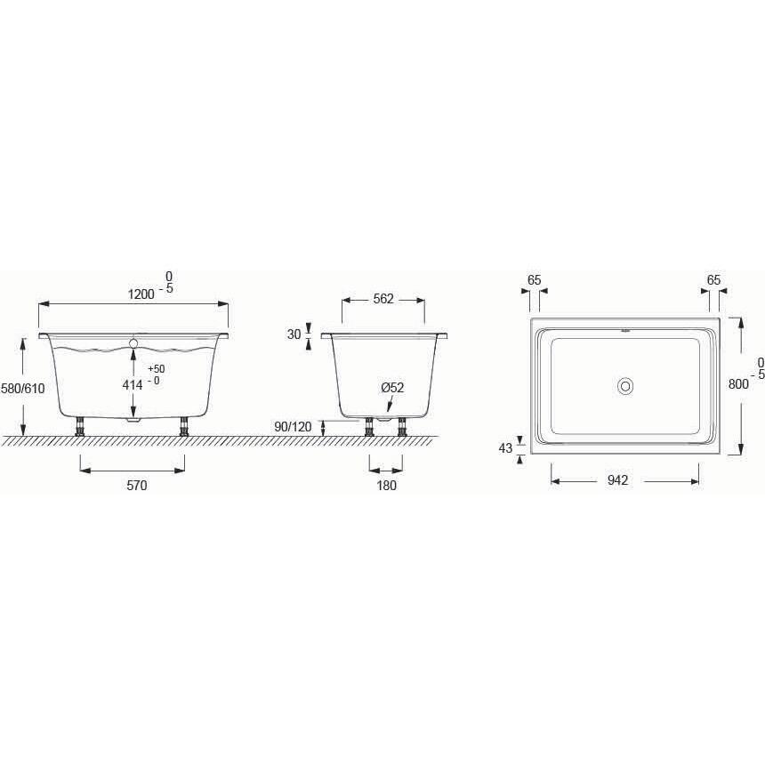 Baignoire bain douche rectangulaire L.120x l.80 cm blanc, JACOB DELAFON Capsule - 4