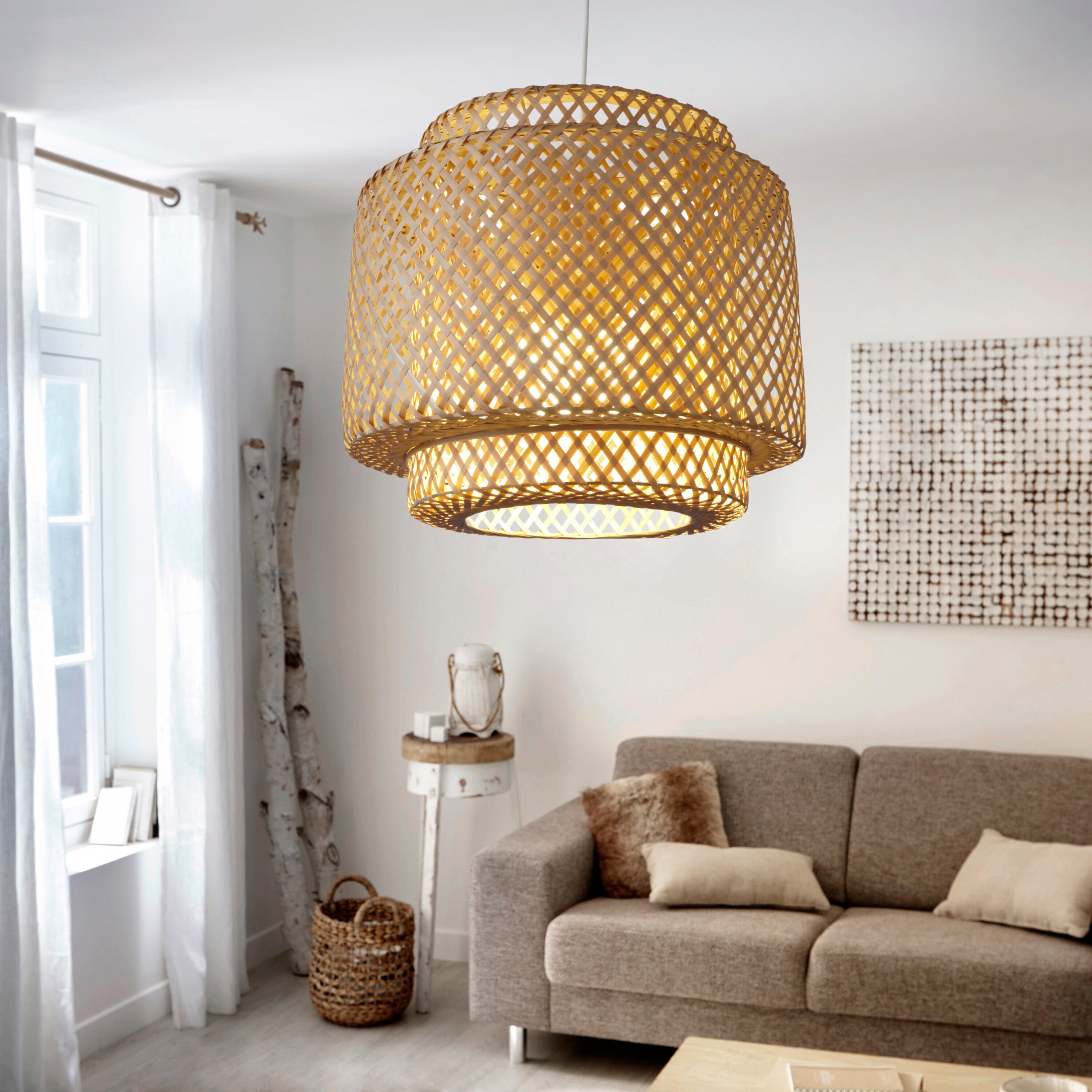 Suspension Doramu bambou, beige, Diam.40 cm, E27 - 3