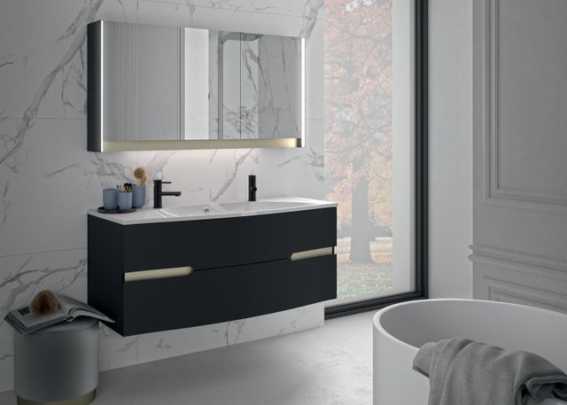 Armoire de toilette lumineuse led 3p H.66 x l.130 x P.18 cm noir Egerie