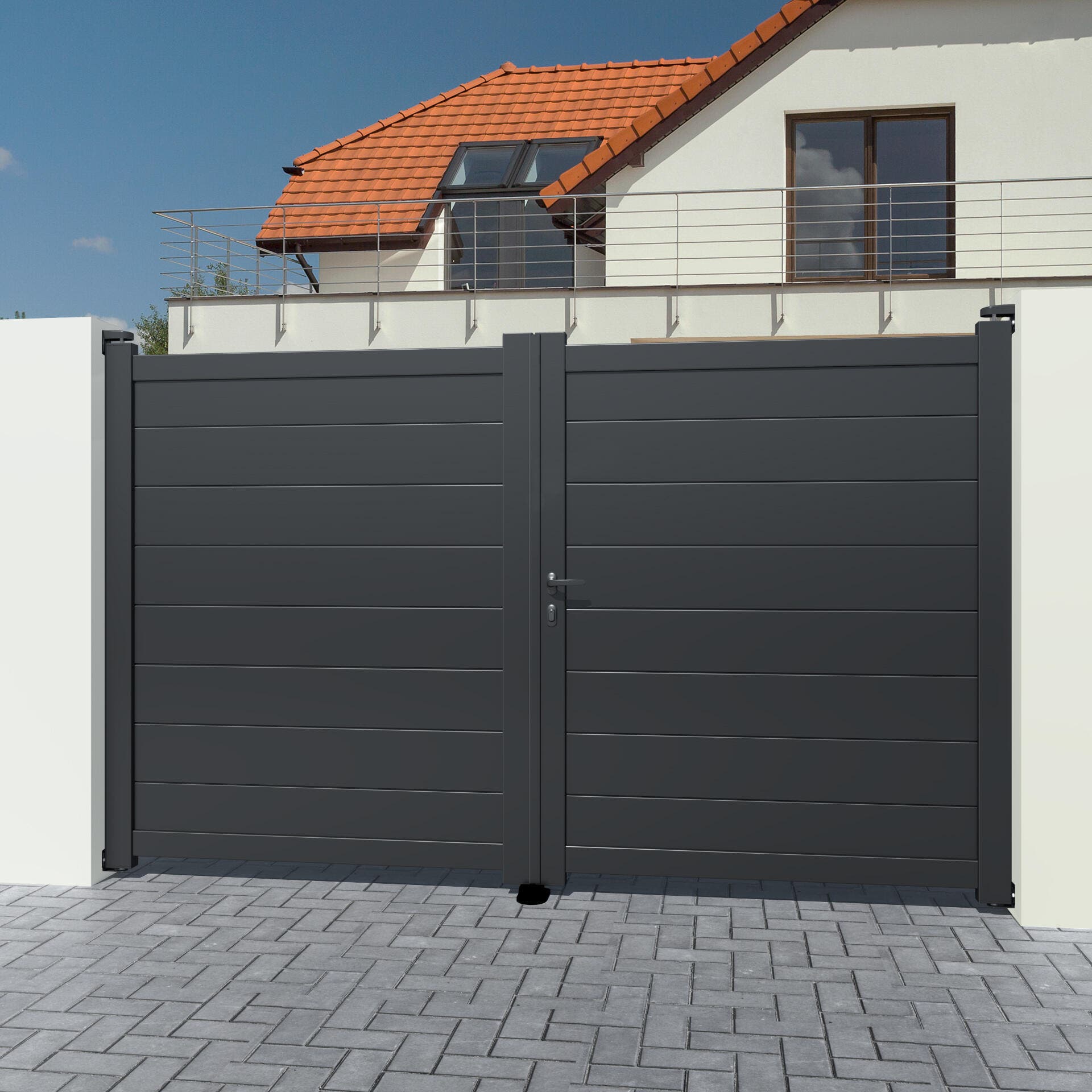 portail battant aluminium gris prado