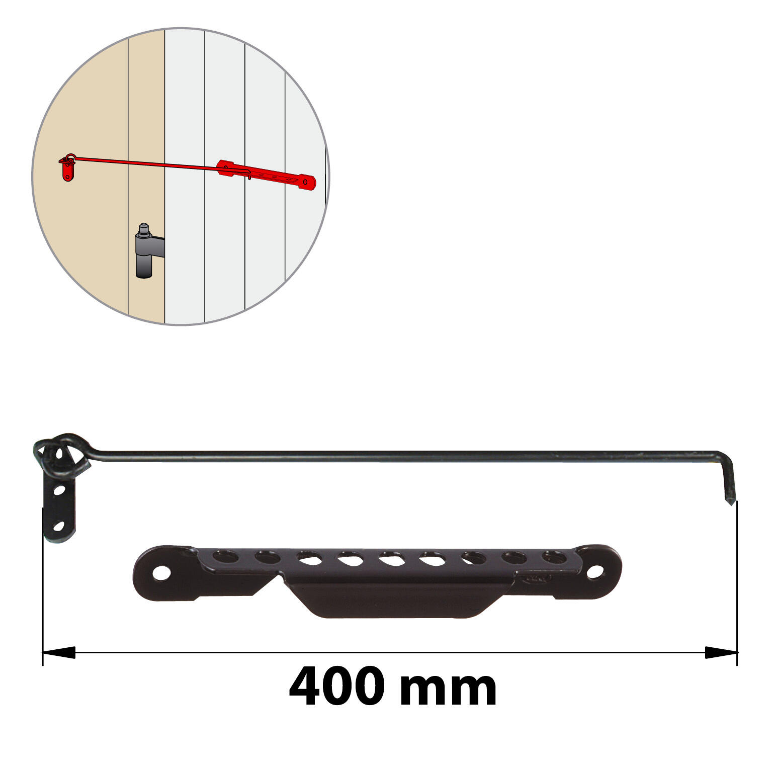 Crochet sur platine et crémaillère en acier noir, ⌀8 x L.400 mm AFBAT - 2