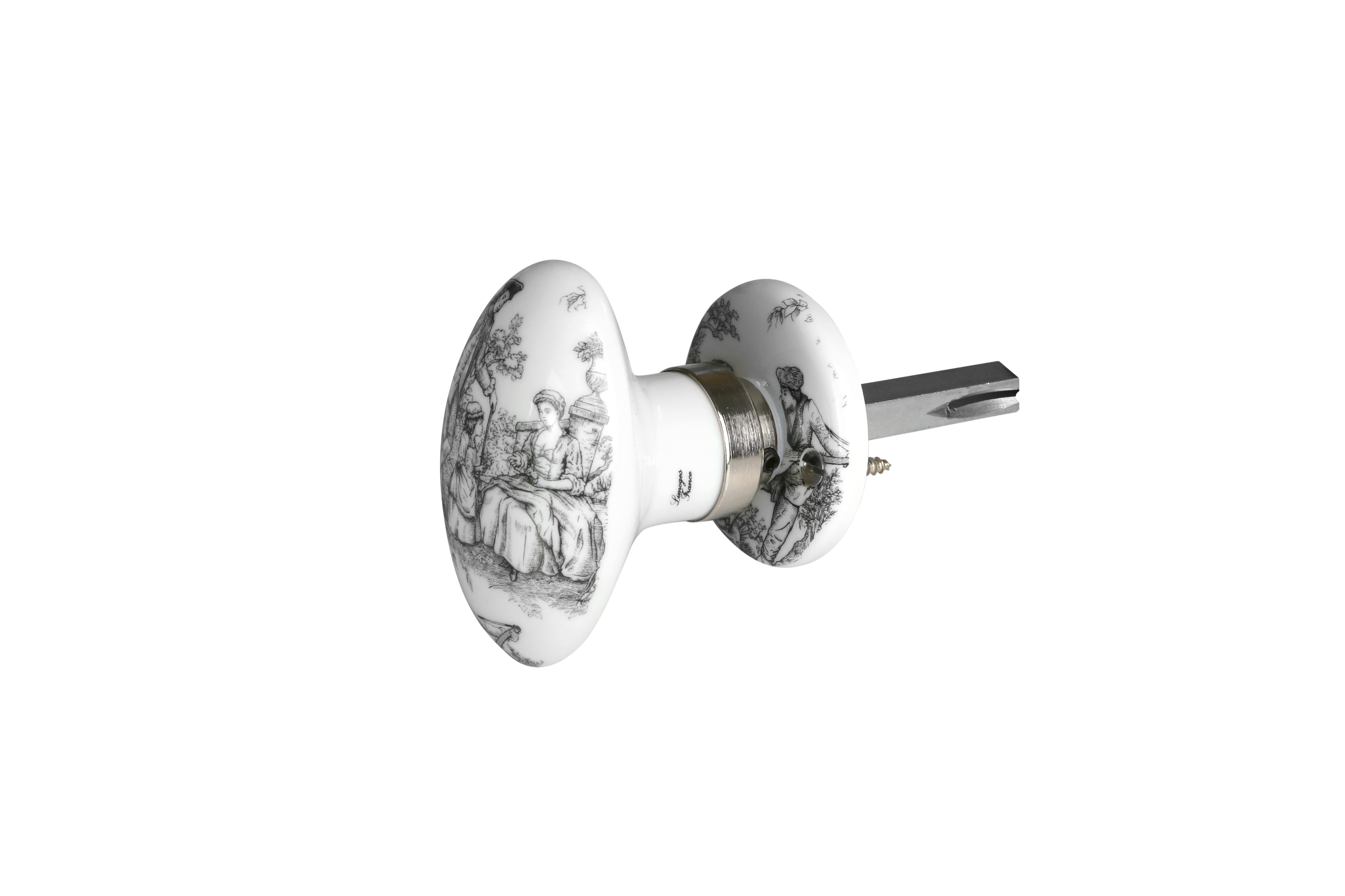 Bouton sur rosace MERIGOUS, porcelaine de limoges toile de Jouy noir/nickelé - 3
