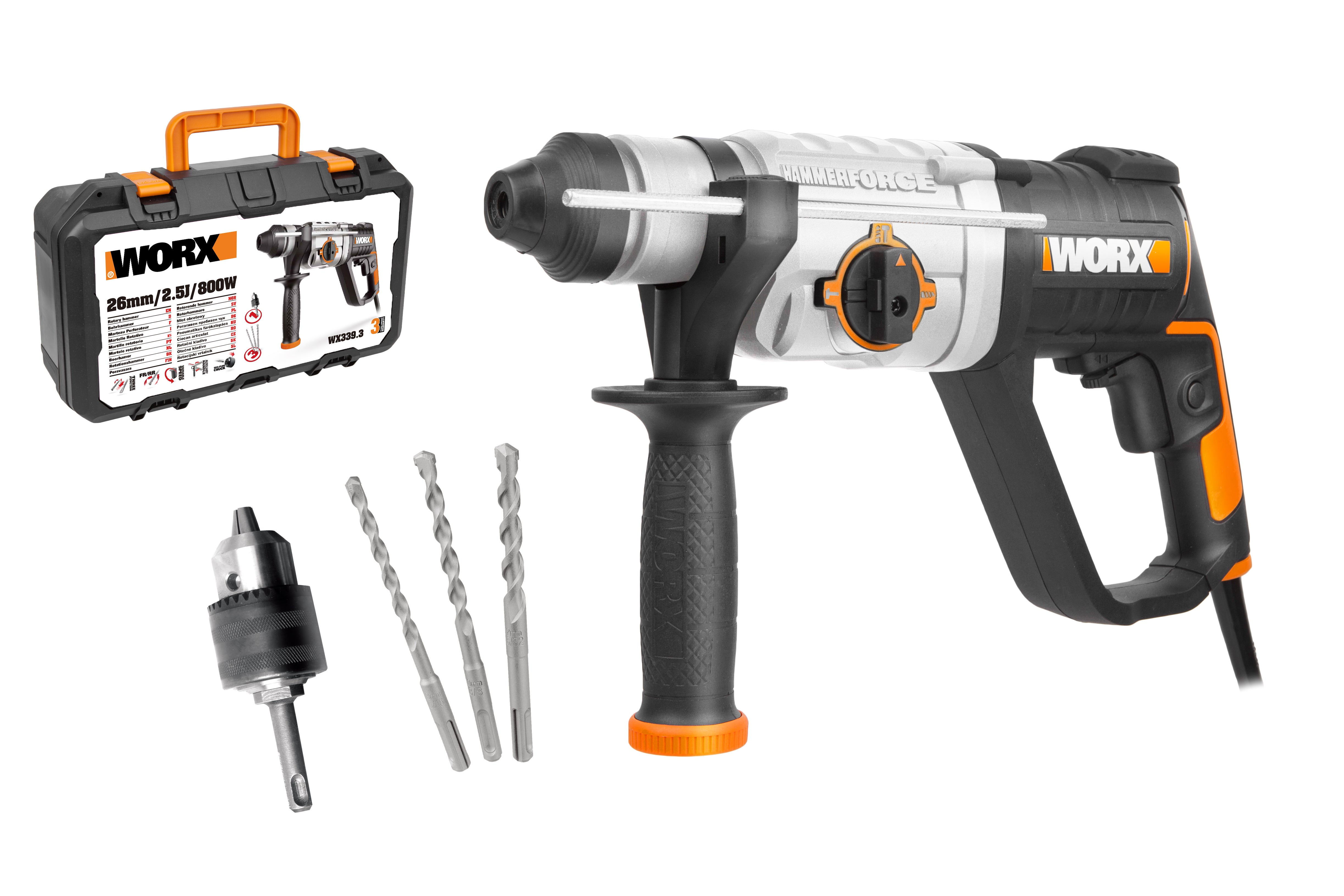 Marteau perforateur 3 en 1 800W WORX, WX339.3 (Livré avec 3 forets et 1 burin) - 3