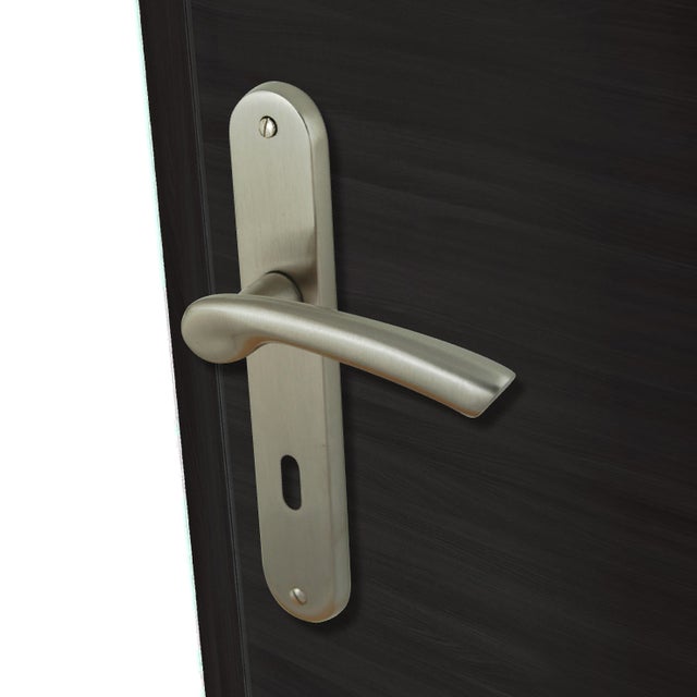 2 poignées sur plaque à clé Océane laiton gris mat, entraxe 195 mm