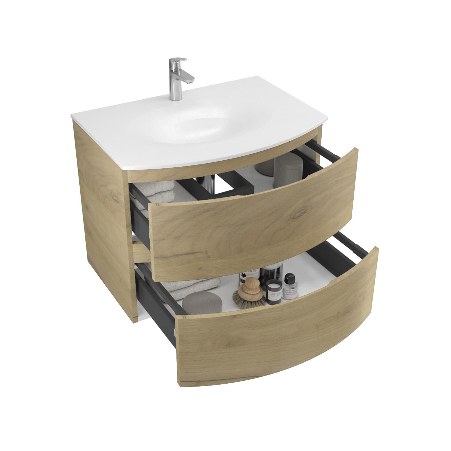 Mobile da bagno sospeso sotto lavabo L 70 x H 45 x P 46 cm marrone, 2 cassetti Armonia - 5