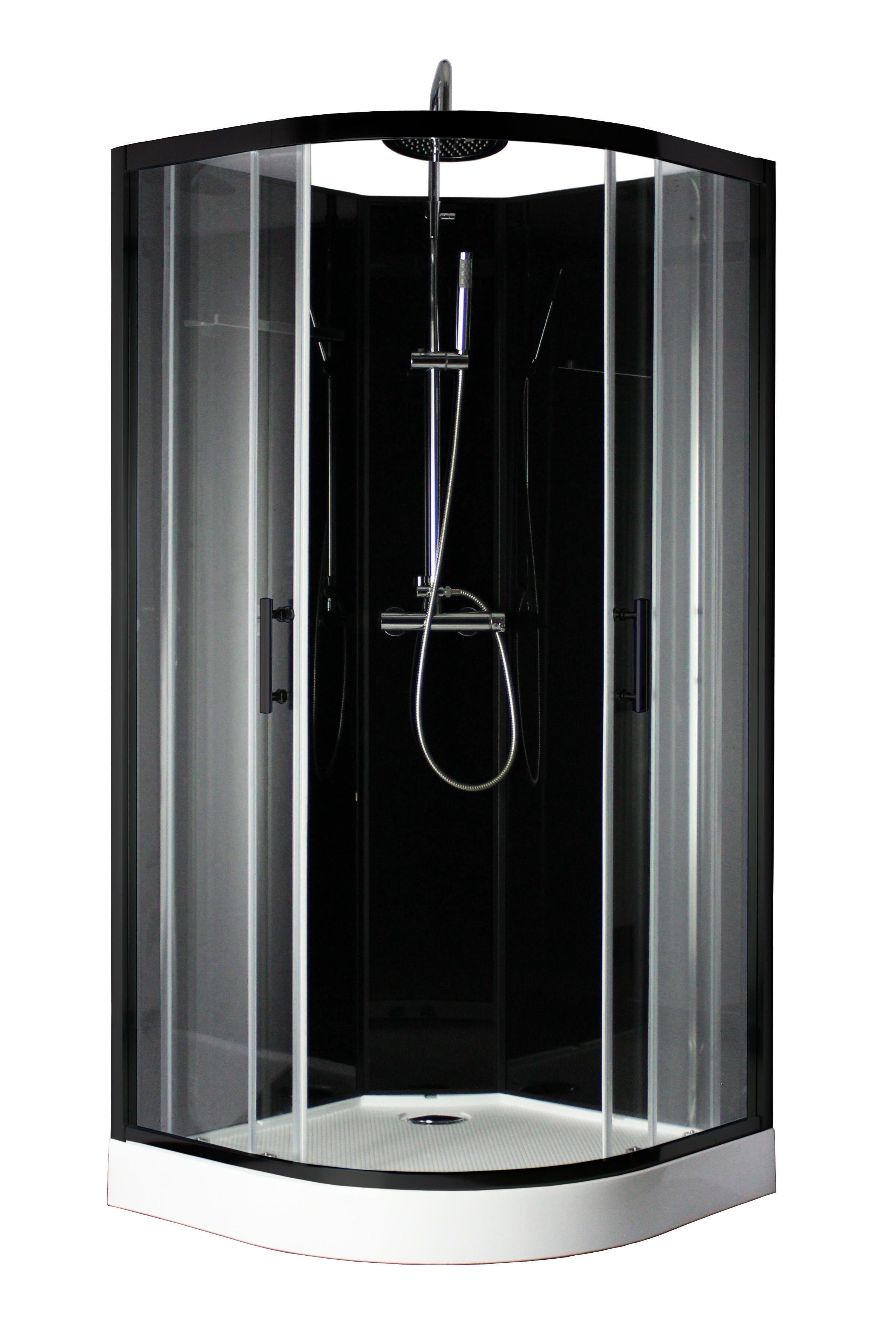 Cabine de douche ¼ de cercle, 90x90cm, noire, verre transparent 5mm, LYS - 2