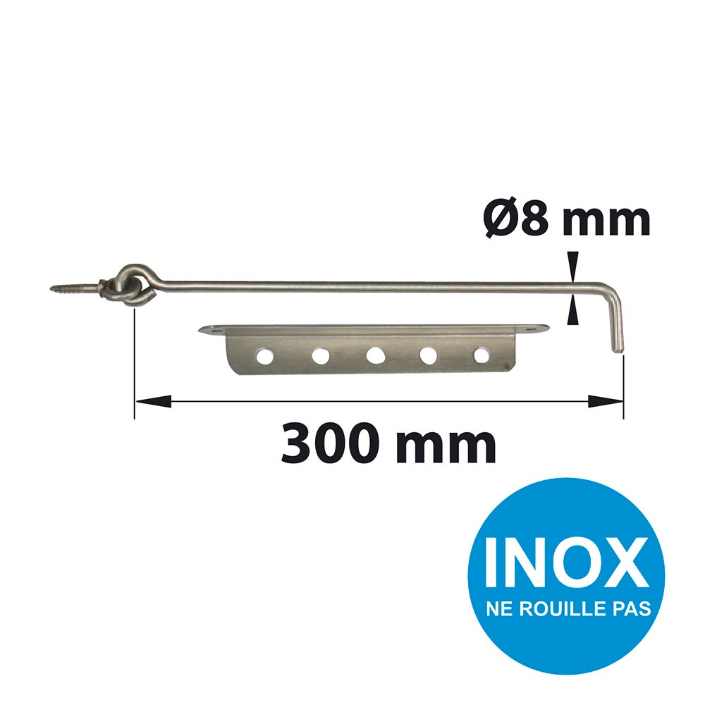 Crochet crémaillère de volet battant en inox 316, Diam.8 x L.300 mm AFBAT - 3