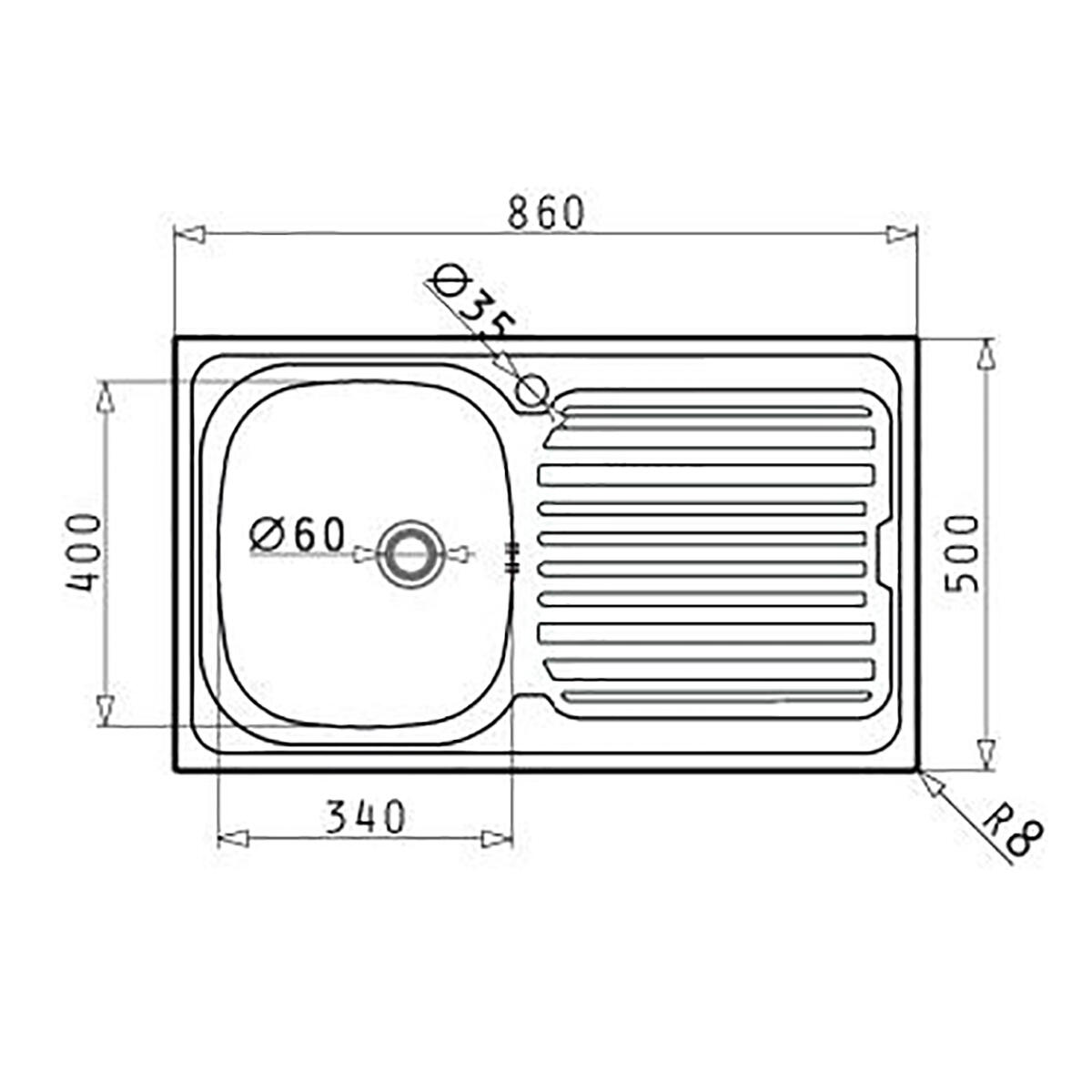 Lavello integrato 1 vasca in inox argento DELINIA Aurora L 50 x L 86 cm, sgocciolatoio a sinistra - 3