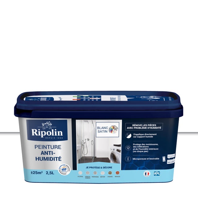 Peinture anti-humidité blanc satin RIPOLIN Dip etanch 2.5l