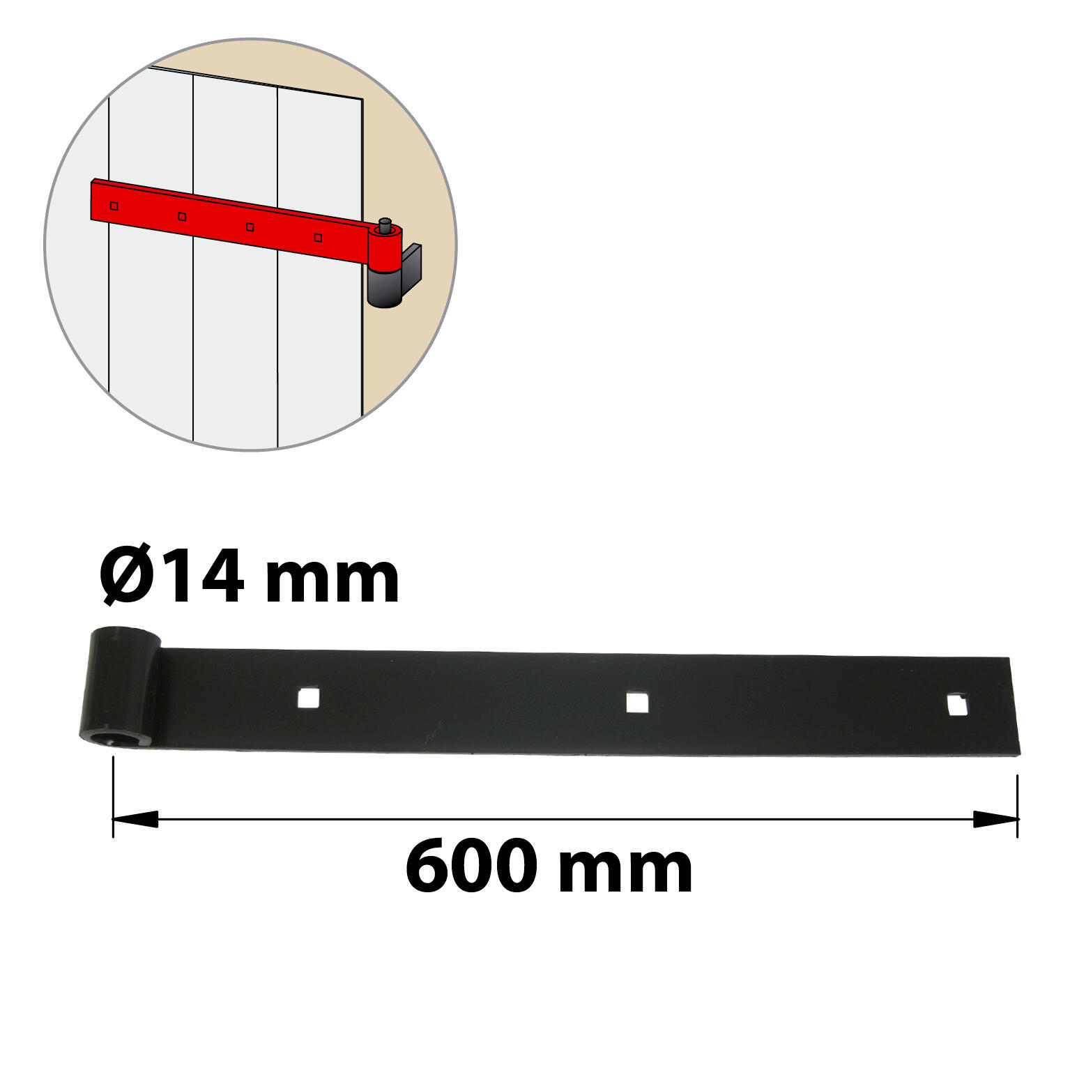 Penture de volet en acier noir prépeint, Diam.14 x H.35 x L.600 x P.23 mm AFBAT - 2