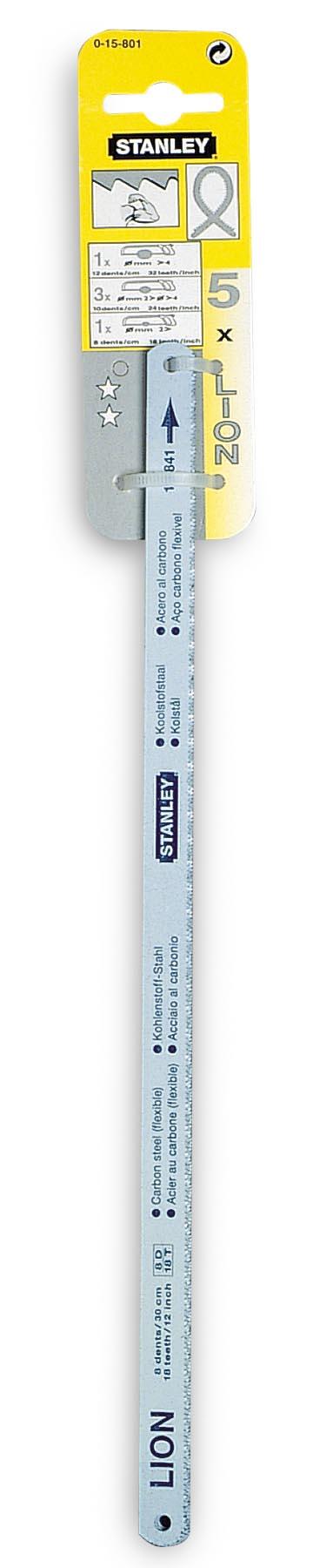 Lot de 5 lames pour scie à métaux coupe fine STANLEY 0-15-801 - 2