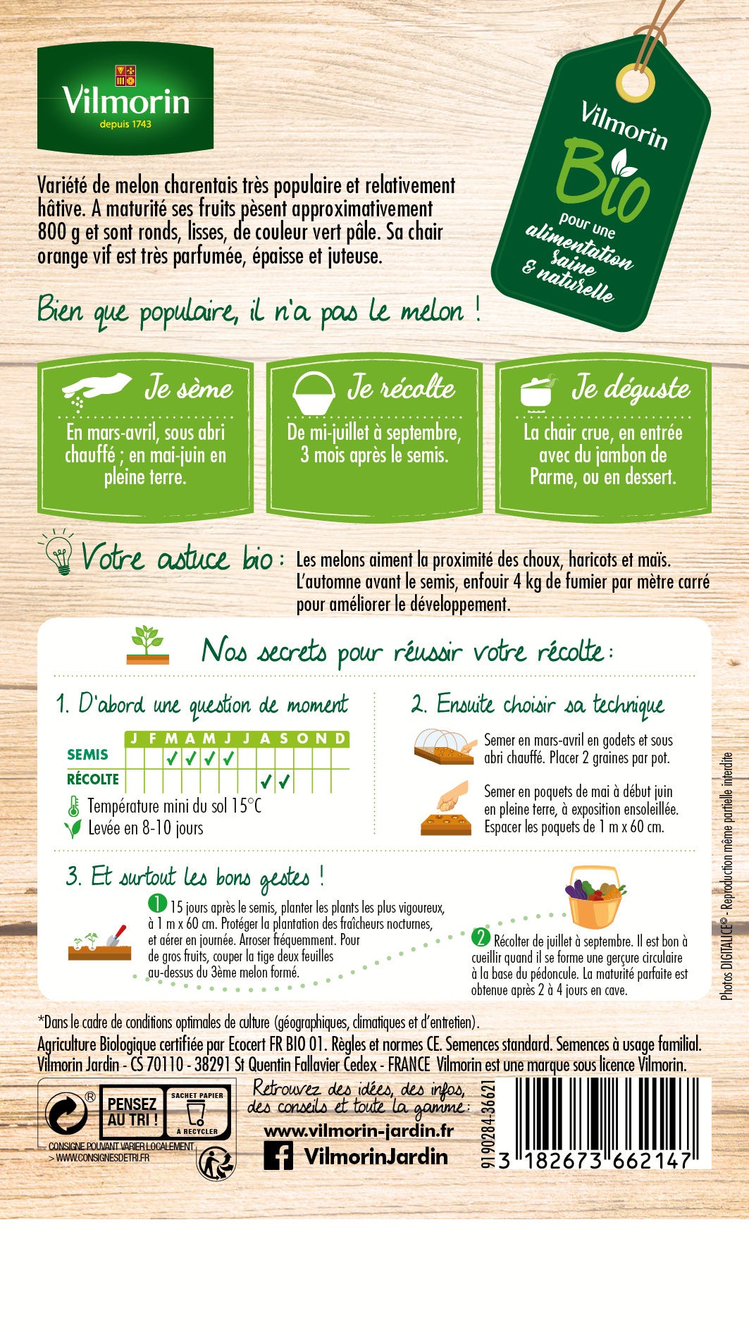 Graine potagère melon charentais bio VILMORIN 2 g - 2