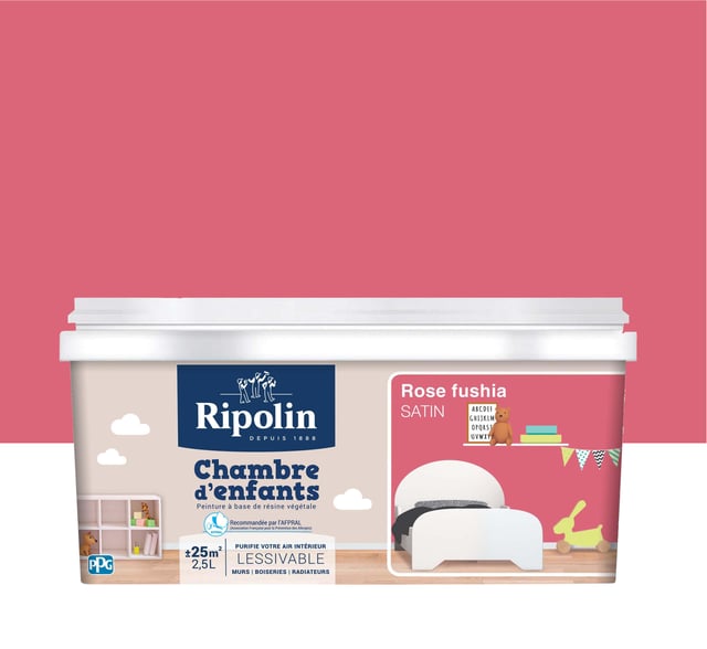 Peinture rose fushia mur et boiserie Chambre d'enfants RIPOLIN satiné 2.5 l